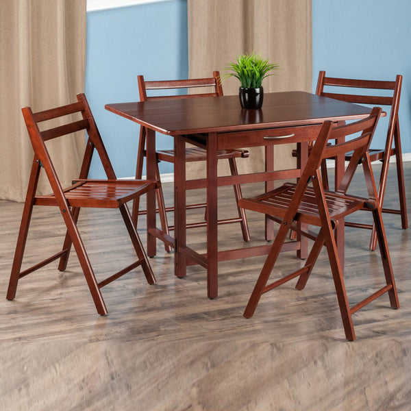 Winsome Wood Taylor 5-Pc Drop Leaf Dining Table with 4 Foldable Chairs, Walnut