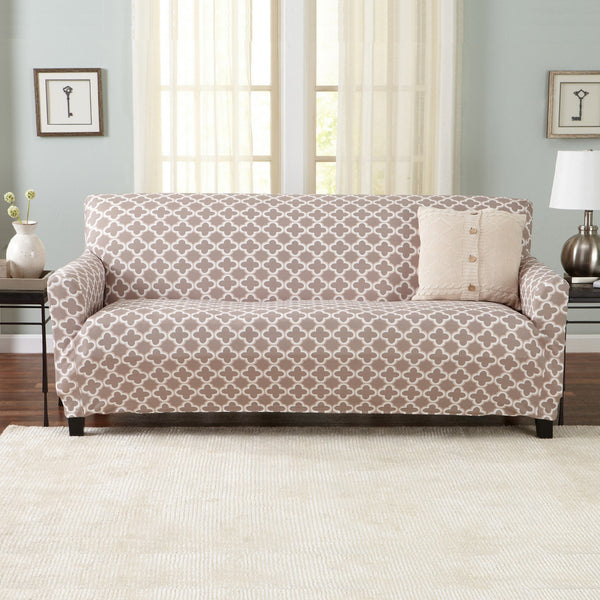 Great Bay Home Stretch Printed Washable Sofa Slipcover  (Sofa, Beige)