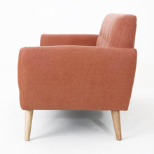 Noble House Abitha Fabric Tufted Sofa, Burnt Orange, Natural Oak
