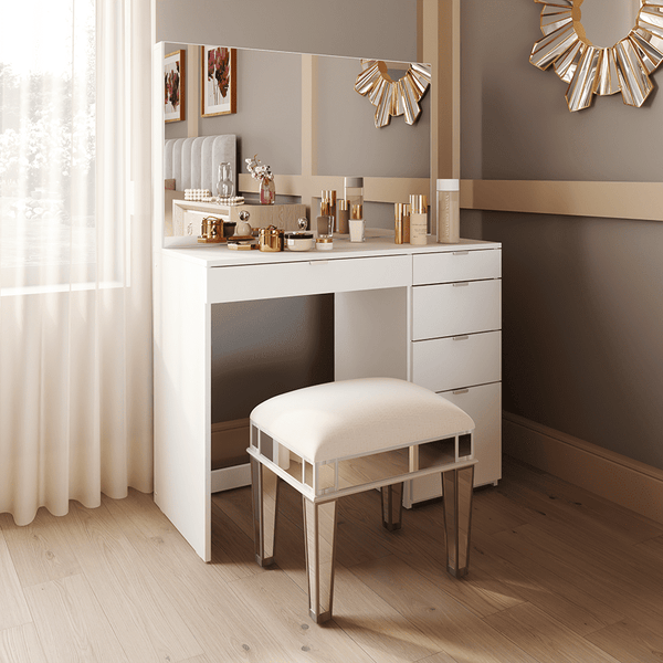 Polifurniture Linden Modern Vanity Desk, White Finish