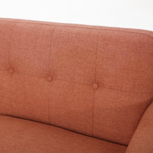 Noble House Abitha Fabric Tufted Sofa, Burnt Orange, Natural Oak