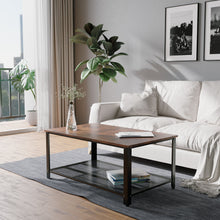 Jaxpety Coffee Table with Metal Frame and Mesh Storage Shelf for Living Room, Rustic Brown