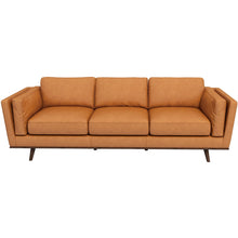 Austin Mid-Century Cushion Back Genuine Leather Upholstered Sofa in Tan