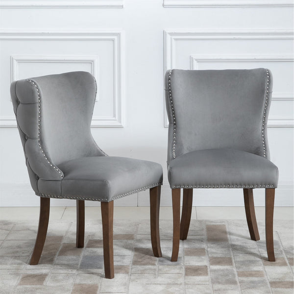 Clihome  Set of 2 Upholstered Solid Wood Wing-Back Dining Chair