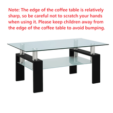 Glass Coffee Table with Lower Shelf, Clear Rectangle Glass Coffee Table, Modern Coffee Table with Metal Legs, Rectangle Center Table Sofa Table Home Furniture for Living Room, L5509