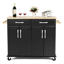 Costway Rolling Kitchen Trolley Island Black Cart Wood Top Storage Cabinet Utility W/ Drawers