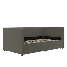 Queer Eye Charis Upholstered Daybed with Storage Drawers, Light Gray Linen, Twin size