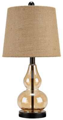 Signature Design by Ashley Makana 21" Contemporary Curved Glass Table Lamp, Champagne Beige