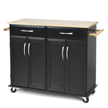 Costway Rolling Kitchen Trolley Island Black Cart Wood Top Storage Cabinet Utility W/ Drawers