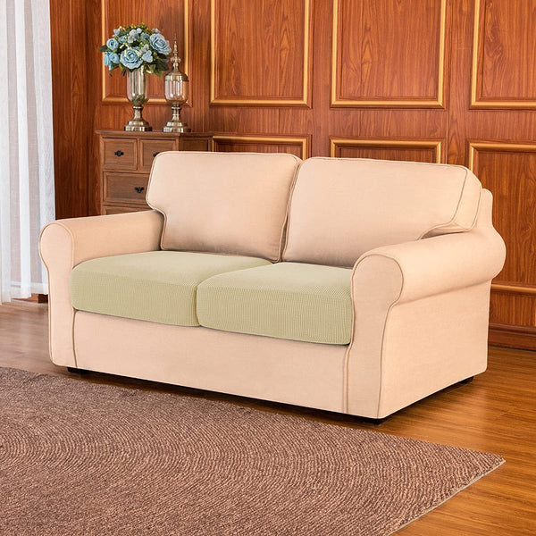 Subrtex  2-Piece Stretch Separate Sofa Cushion Cover Elastic Slipcover Khaki
