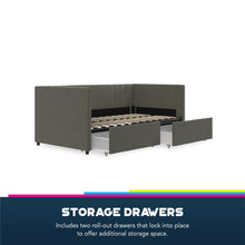 Queer Eye Charis Upholstered Daybed with Storage Drawers, Light Gray Linen, Twin size