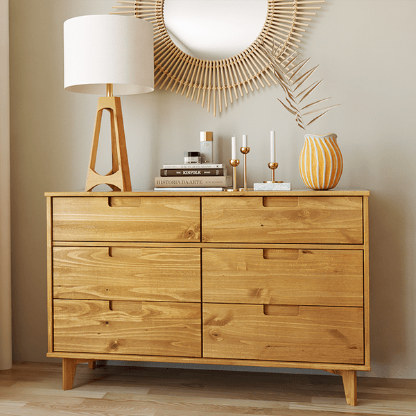 Desert Fields Sonoma 6-Drawer Solid Wood Dresser, Caramel