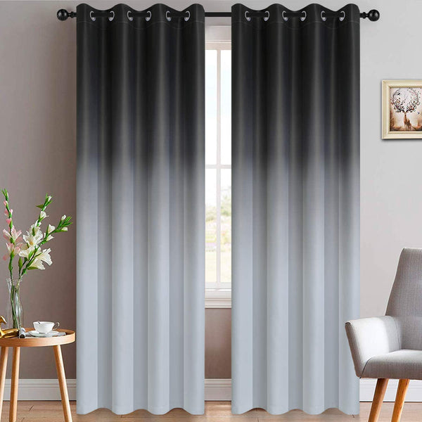 Yakamok Black Curtains with Grommet Room Darkening Ombre Window Drapes for Living Room/Bedroom,2 Panels, 52x84 Inch