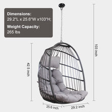 RADIATA Foldable Wicker Rattan Hanging Egg Chair with Stand, Swing Chair with Cushion and Pillow, Lounging Chair for Indoor Outdoor Bedroom Patio Garden (Beige with Stand)