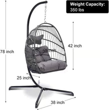RADIATA Foldable Wicker Rattan Hanging Egg Chair with Stand, Swing Chair with Cushion and Pillow, Lounging Chair for Indoor Outdoor Bedroom Patio Garden (Beige with Stand)