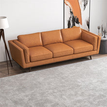 Austin Mid-Century Cushion Back Genuine Leather Upholstered Sofa in Tan