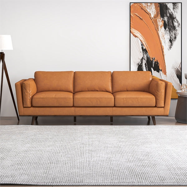 Austin Mid-Century Cushion Back Genuine Leather Upholstered Sofa in Tan