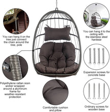 RADIATA Foldable Wicker Rattan Hanging Egg Chair with Stand, Swing Chair with Cushion and Pillow, Lounging Chair for Indoor Outdoor Bedroom Patio Garden (Beige with Stand)