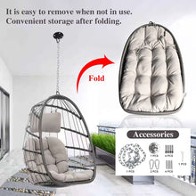 RADIATA Foldable Wicker Rattan Hanging Egg Chair with Stand, Swing Chair with Cushion and Pillow, Lounging Chair for Indoor Outdoor Bedroom Patio Garden (Beige with Stand)