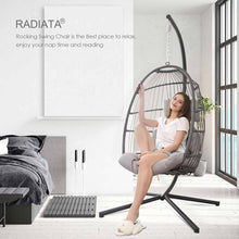 RADIATA Foldable Wicker Rattan Hanging Egg Chair with Stand, Swing Chair with Cushion and Pillow, Lounging Chair for Indoor Outdoor Bedroom Patio Garden (Beige with Stand)