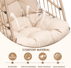 RADIATA Foldable Wicker Rattan Hanging Egg Chair with Stand, Swing Chair with Cushion and Pillow, Lounging Chair for Indoor Outdoor Bedroom Patio Garden (Beige with Stand)
