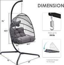 RADIATA Foldable Wicker Rattan Hanging Egg Chair with Stand, Swing Chair with Cushion and Pillow, Lounging Chair for Indoor Outdoor Bedroom Patio Garden (Beige with Stand)