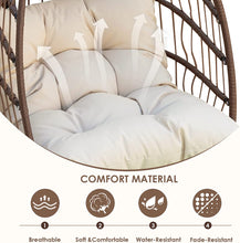 RADIATA Foldable Wicker Rattan Hanging Egg Chair with Stand, Swing Chair with Cushion and Pillow, Lounging Chair for Indoor Outdoor Bedroom Patio Garden (Beige with Stand)