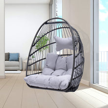 RADIATA Foldable Wicker Rattan Hanging Egg Chair with Stand, Swing Chair with Cushion and Pillow, Lounging Chair for Indoor Outdoor Bedroom Patio Garden (Beige with Stand)