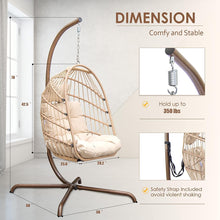 RADIATA Foldable Wicker Rattan Hanging Egg Chair with Stand, Swing Chair with Cushion and Pillow, Lounging Chair for Indoor Outdoor Bedroom Patio Garden (Beige with Stand)