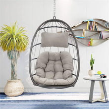 RADIATA Foldable Wicker Rattan Hanging Egg Chair with Stand, Swing Chair with Cushion and Pillow, Lounging Chair for Indoor Outdoor Bedroom Patio Garden (Beige with Stand)