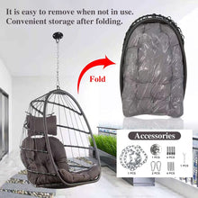 RADIATA Foldable Wicker Rattan Hanging Egg Chair with Stand, Swing Chair with Cushion and Pillow, Lounging Chair for Indoor Outdoor Bedroom Patio Garden (Beige with Stand)