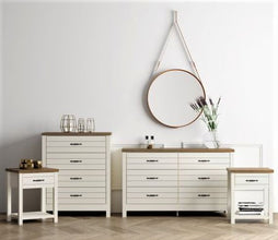 Lancaster Farmhouse Oak Top 1 Drawer Nightstand, Set of 2, Ivory