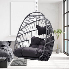 RADIATA Foldable Wicker Rattan Hanging Egg Chair with Stand, Swing Chair with Cushion and Pillow, Lounging Chair for Indoor Outdoor Bedroom Patio Garden (Beige with Stand)