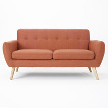Noble House Abitha Fabric Tufted Sofa, Burnt Orange, Natural Oak