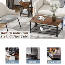 Jaxpety Coffee Table with Metal Frame and Mesh Storage Shelf for Living Room, Rustic Brown