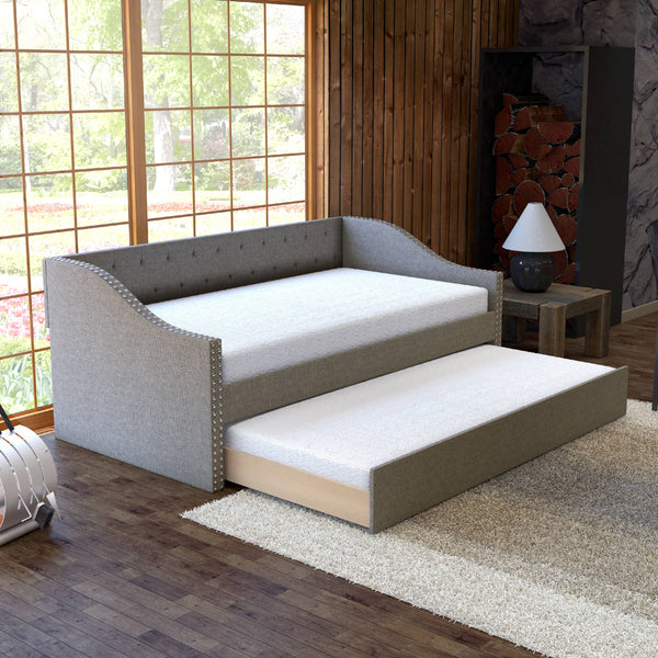 Boyd Sleep Manchester Gray Upholstered Tufted Daybed with Trundle, Twin