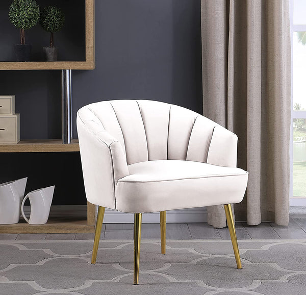 Morden Fort Velvet Barrel Club Chair Accent Armchair with Golden Legs , White