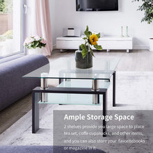 Glass Coffee Table with Lower Shelf, Clear Rectangle Glass Coffee Table, Modern Coffee Table with Metal Legs, Rectangle Center Table Sofa Table Home Furniture for Living Room, L5509
