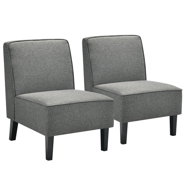 Gymax Set of 2 Armless Accent Chair Fabric Single Sofa w/ Rubber Wood Legs Grey