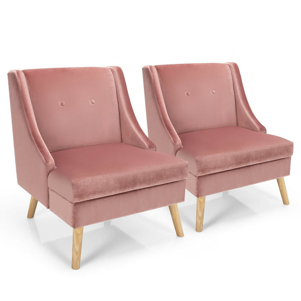 Gymax Set of 2 Swoop Arm Accent Chair Modern Velvet Chair w/ Rubber Wood Legs