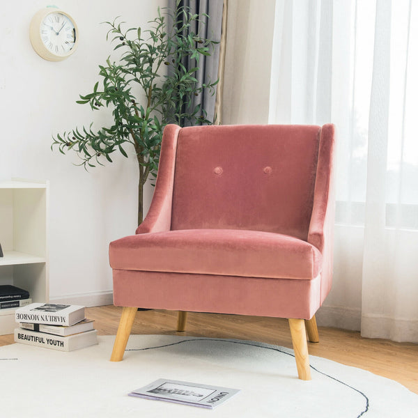 Gymax Velvet Upholstered Armchair Swoop Arm Accent Chair w/ Rubber Wood Legs