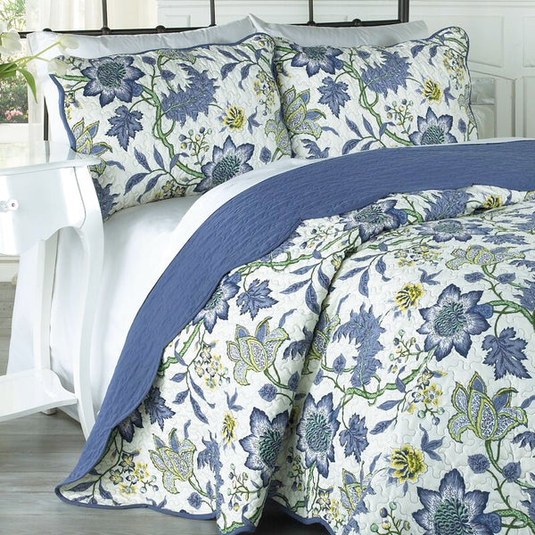 Porcelain/Blue Microfiber Reversible Farmhouse