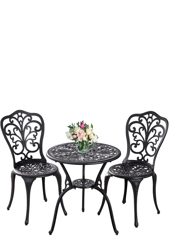 Withniture 3 Pieces Bistro Set Aluminum Outdoor Bistro Table Set, Patio Bistro Sets with Umbrella Hole, Weather Resistant Bistro Table and Chairs Set for Garden Porch Patio Set Furniture, Black