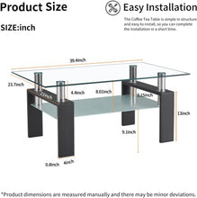 Glass Coffee Table with Lower Shelf, Clear Rectangle Glass Coffee Table, Modern Coffee Table with Metal Legs, Rectangle Center Table Sofa Table Home Furniture for Living Room, L5509