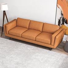 Austin Mid-Century Cushion Back Genuine Leather Upholstered Sofa in Tan