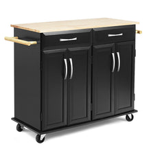 Costway Rolling Kitchen Trolley Island Black Cart Wood Top Storage Cabinet Utility W/ Drawers
