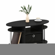 Furinno JAYA Simple Design Oval Coffee Table with Bin, Americano, Stainless Steel Tubes