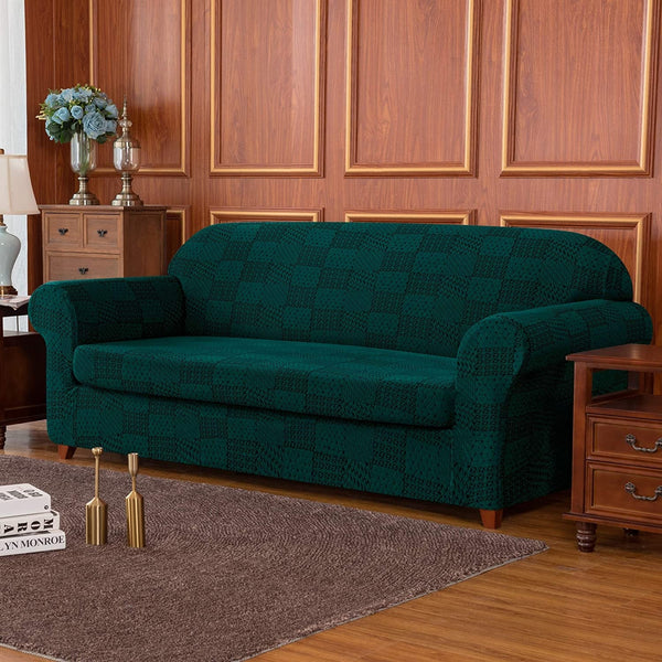 Subrtex  2-Piece Stretch Sofa Slipcovers Jacquard Knit Furniture Cover Peacock Blue Sofa
