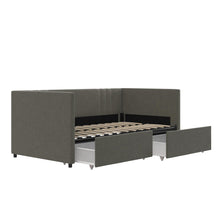 Queer Eye Charis Upholstered Daybed with Storage Drawers, Light Gray Linen, Twin size
