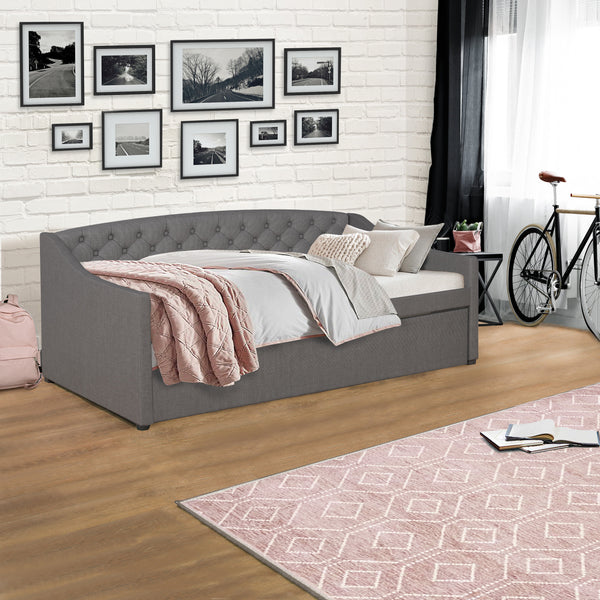 Zoey Tufted Upholstered Twin Daybed With Trundle by Hillsdale Living Essentials, Charcoal